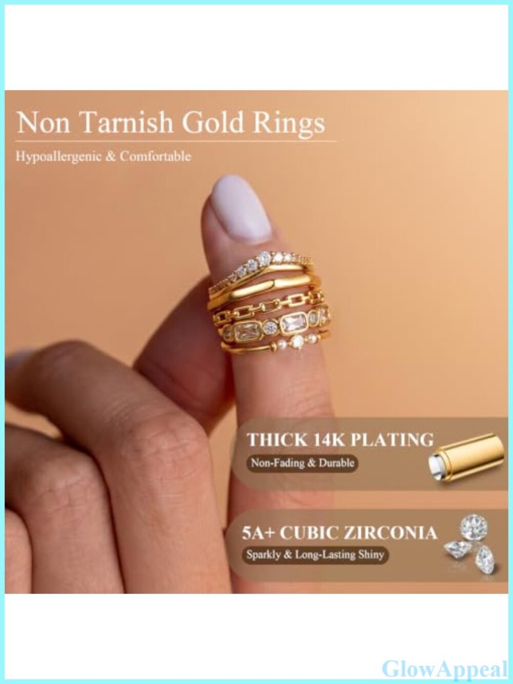 Stackable CZ Rings Set Brass Band Stacking Rings 5 Pieces - Picture 3 of 6